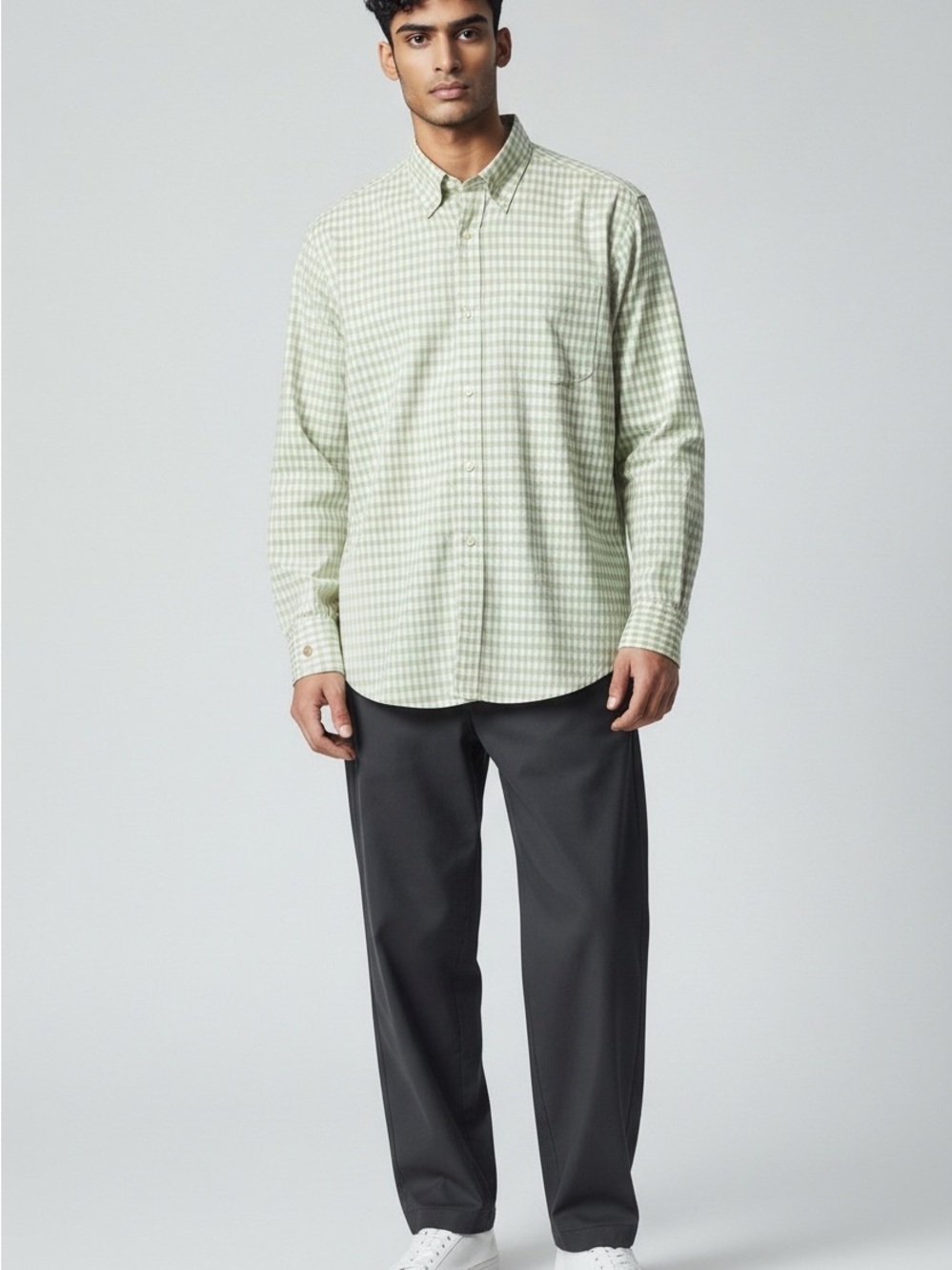 Vineyard Vines Light Green Gingham Long-Sleeve Button-Down Shirt